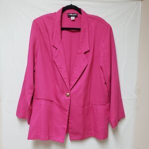 Fuscia Sag Harbor One Button 100% Linen Business Casual  Blazer Sz 18W USA PO Ex